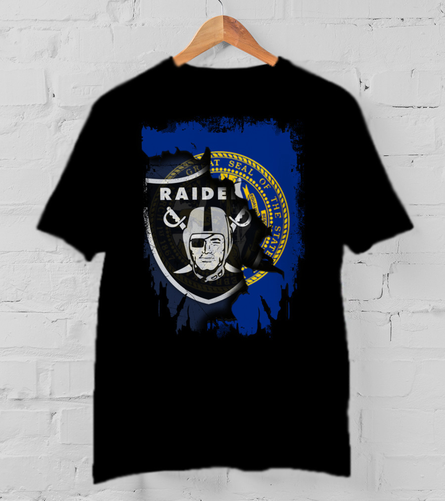Nebraska State Seal Behind Raiders Logo Together T-Shirt