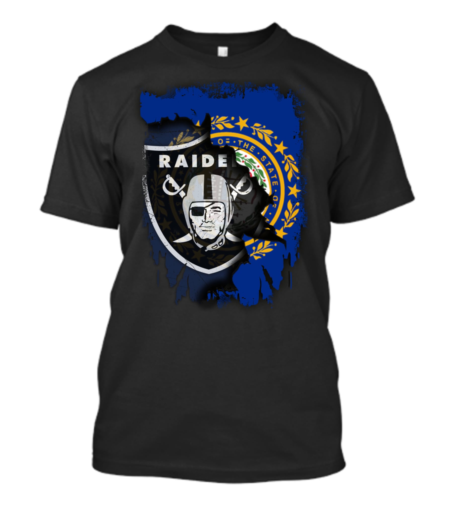 New Hampshire State Flag With Raiders Logo Integration T-Shirt