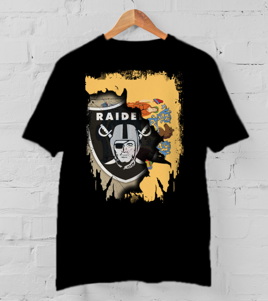 New Jersey Raiders Shield Over State Flag Elements T-Shirt