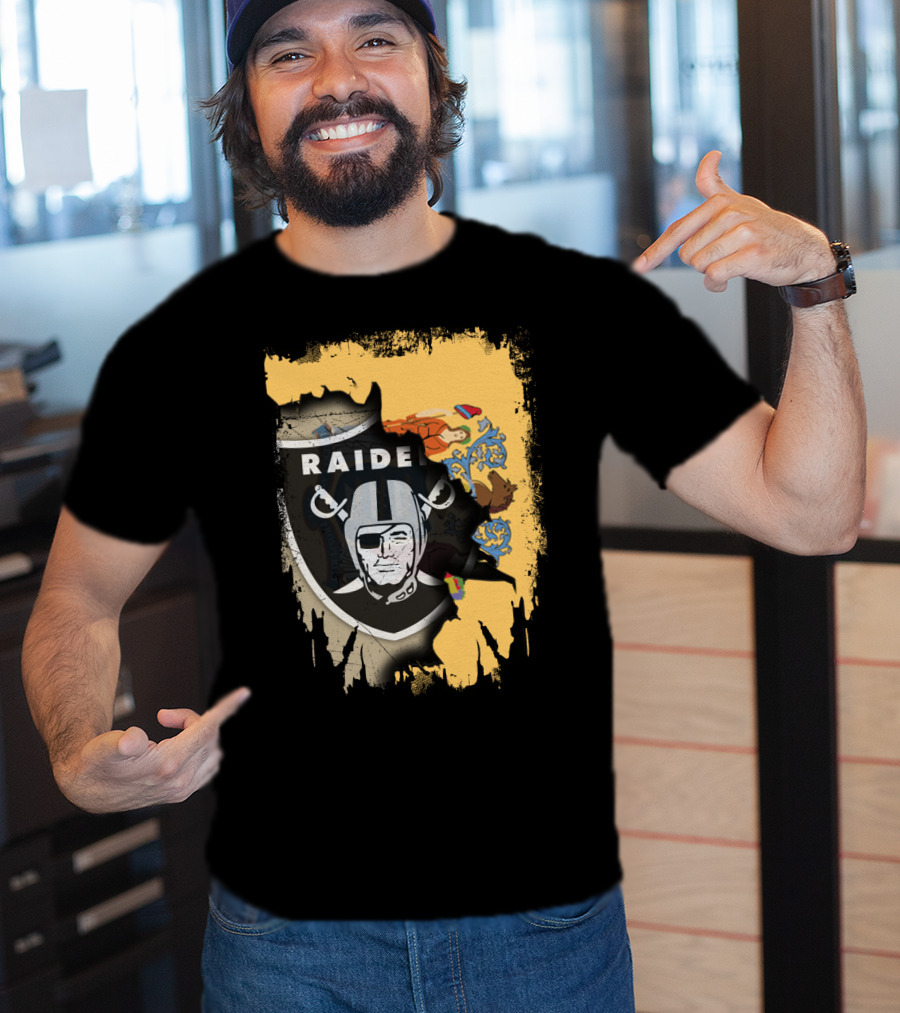 New Jersey Raiders Shield Over State Flag Elements T-Shirt