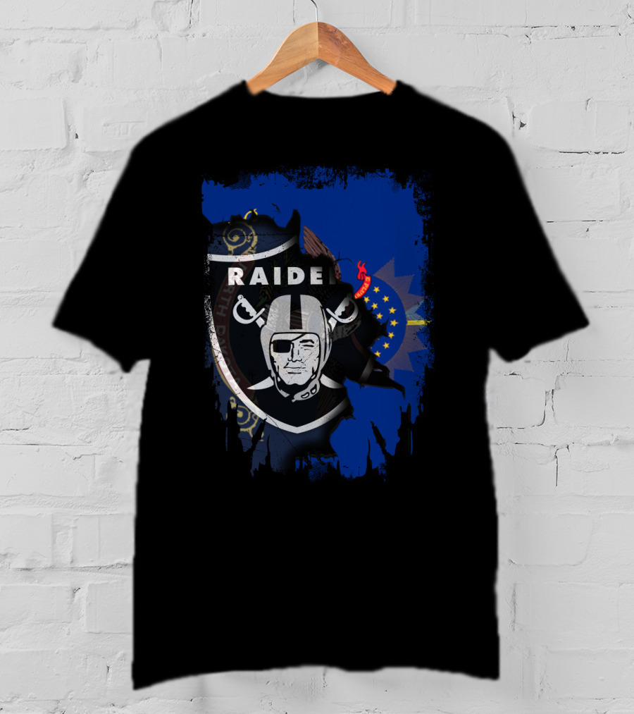 Raider Shield Blended With North Dakota Emblem T-Shirt