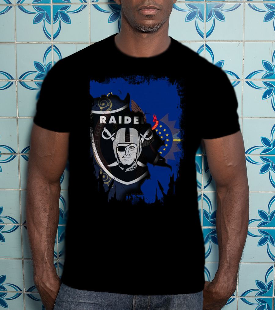 Raider Shield Blended With North Dakota Emblem T-Shirt