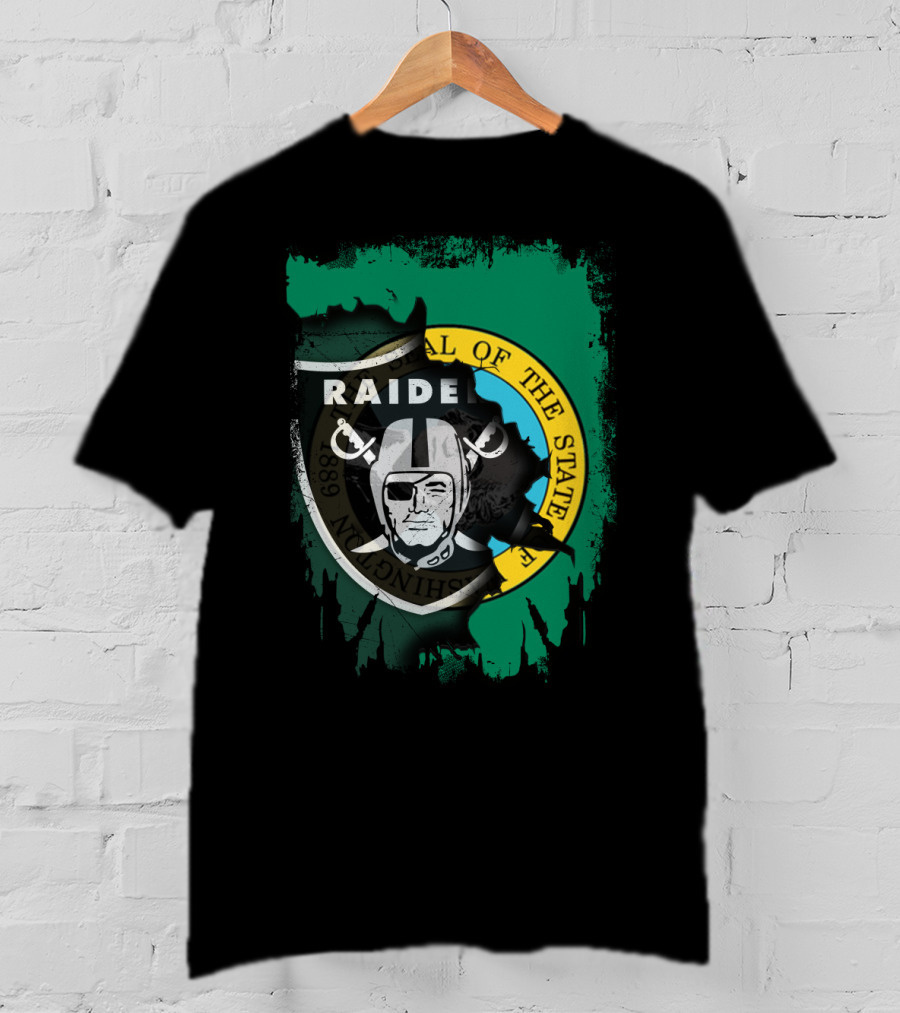 Washington State Seal And Raiders Logo Fusion T-Shirt