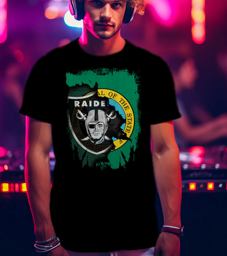 Washington State Seal And Raiders Logo Fusion T-Shirt