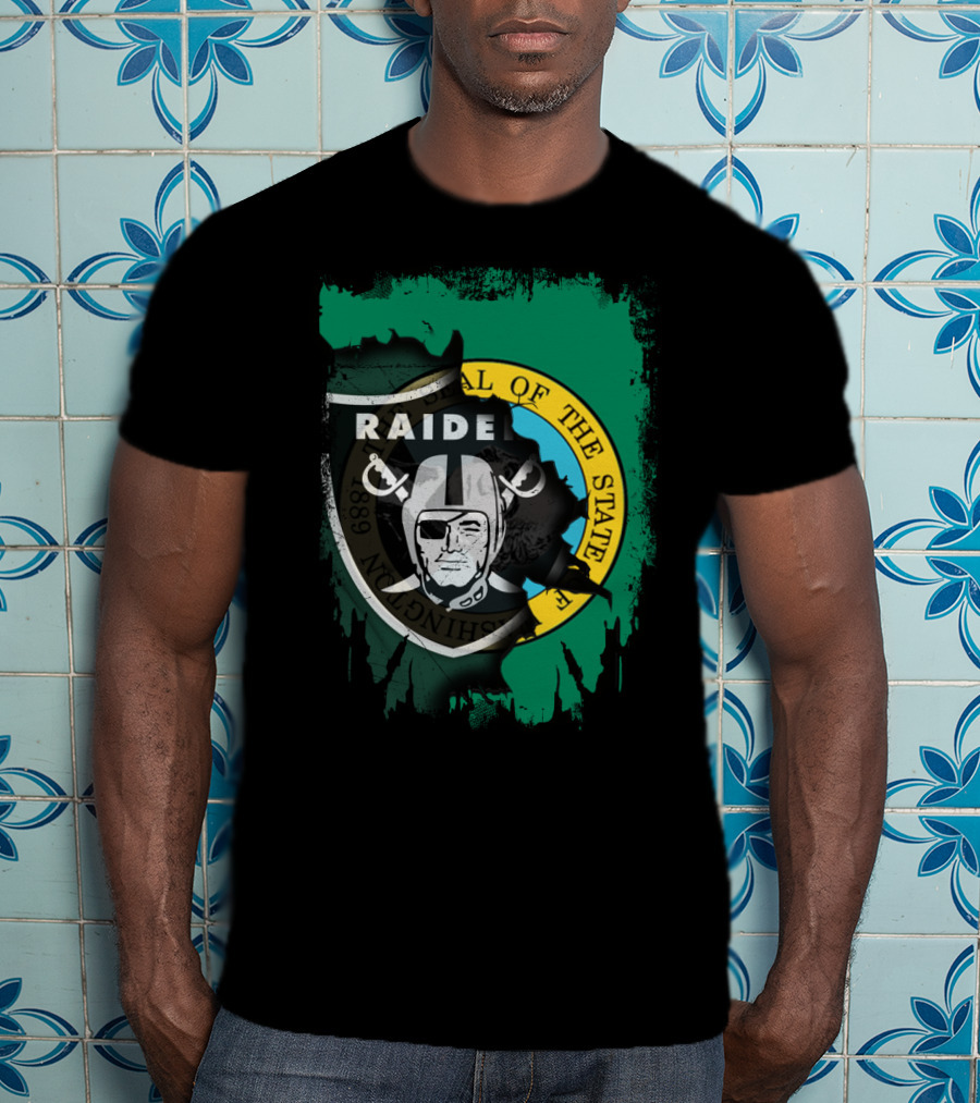 Washington State Seal And Raiders Logo Fusion T-Shirt