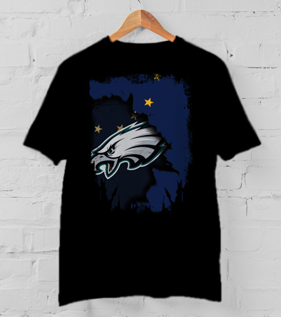 Alaska State Outline With Philadelphia Eagles Logo And Stars T-Shirt