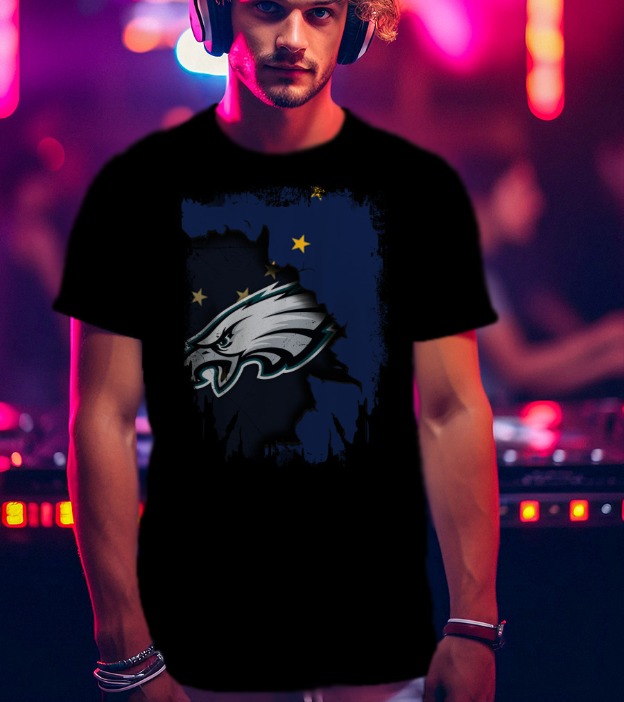 Alaska State Outline With Philadelphia Eagles Logo And Stars T-Shirt