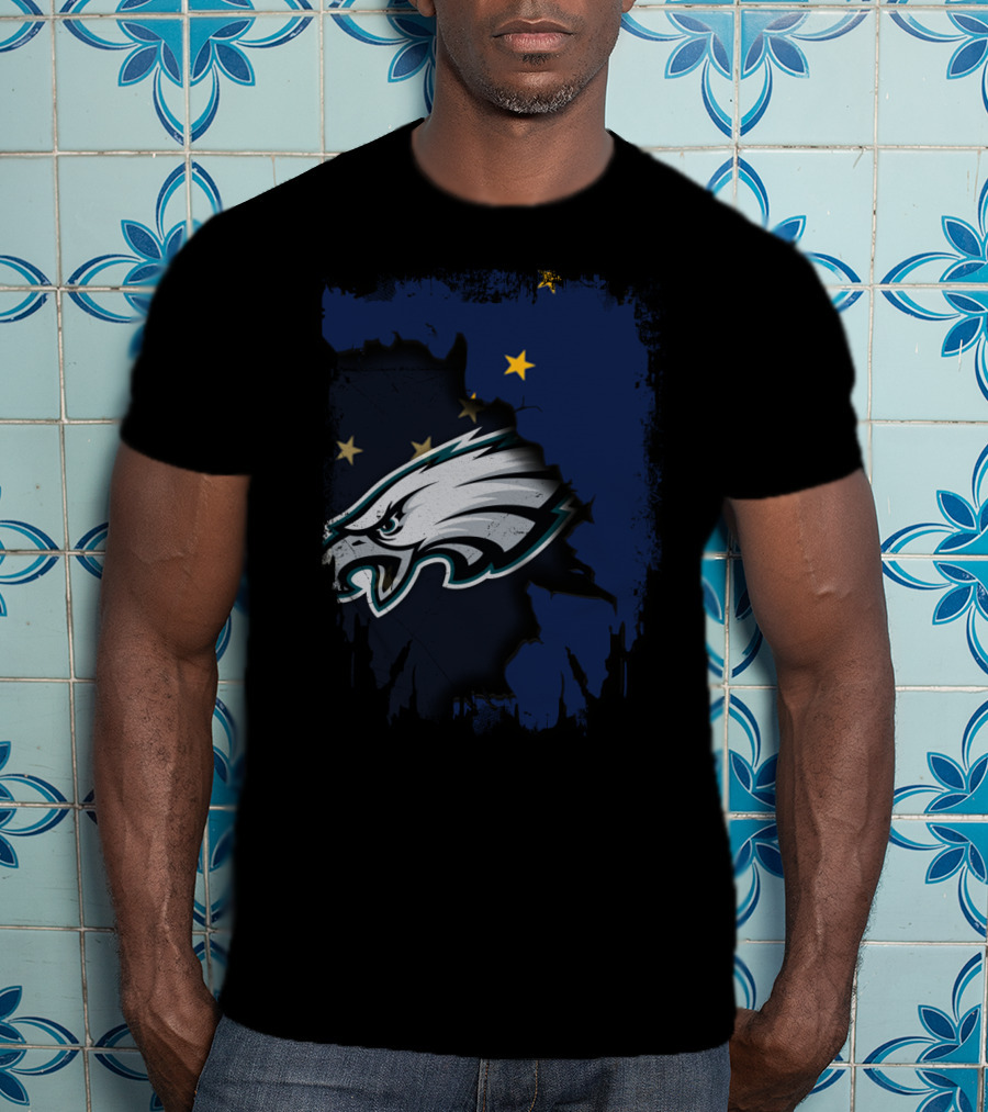 Alaska State Outline With Philadelphia Eagles Logo And Stars T-Shirt