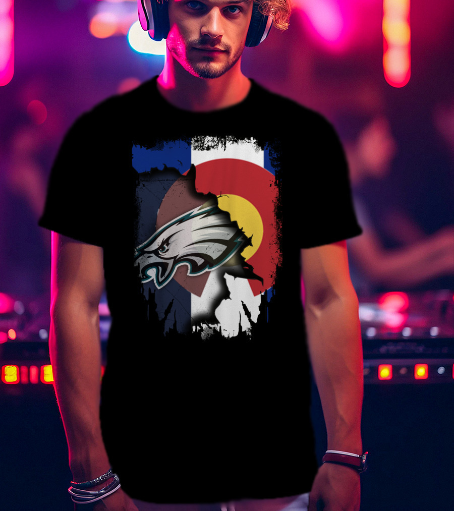 Colorado Flag With Philadelphia Eagles Head Emblem T-Shirt