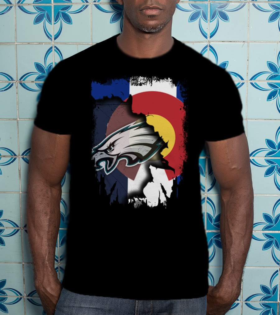 Colorado Flag With Philadelphia Eagles Head Emblem T-Shirt