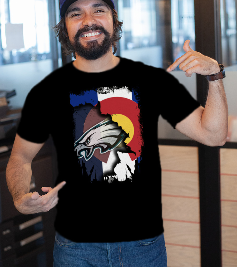 Colorado Flag With Philadelphia Eagles Head Emblem T-Shirt