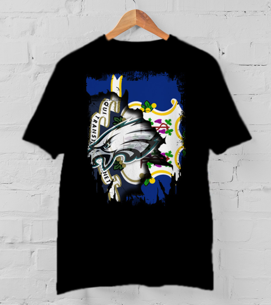 Connecticut With Eagles Qui Transtulit Sustinet Flag T-Shirt