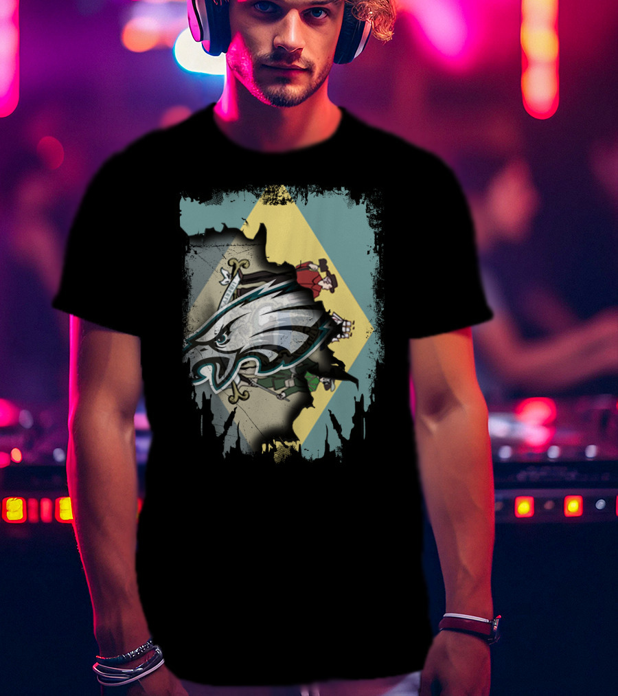 Delaware Flag With Philadelphia Eagles Logo Fusion T-Shirt