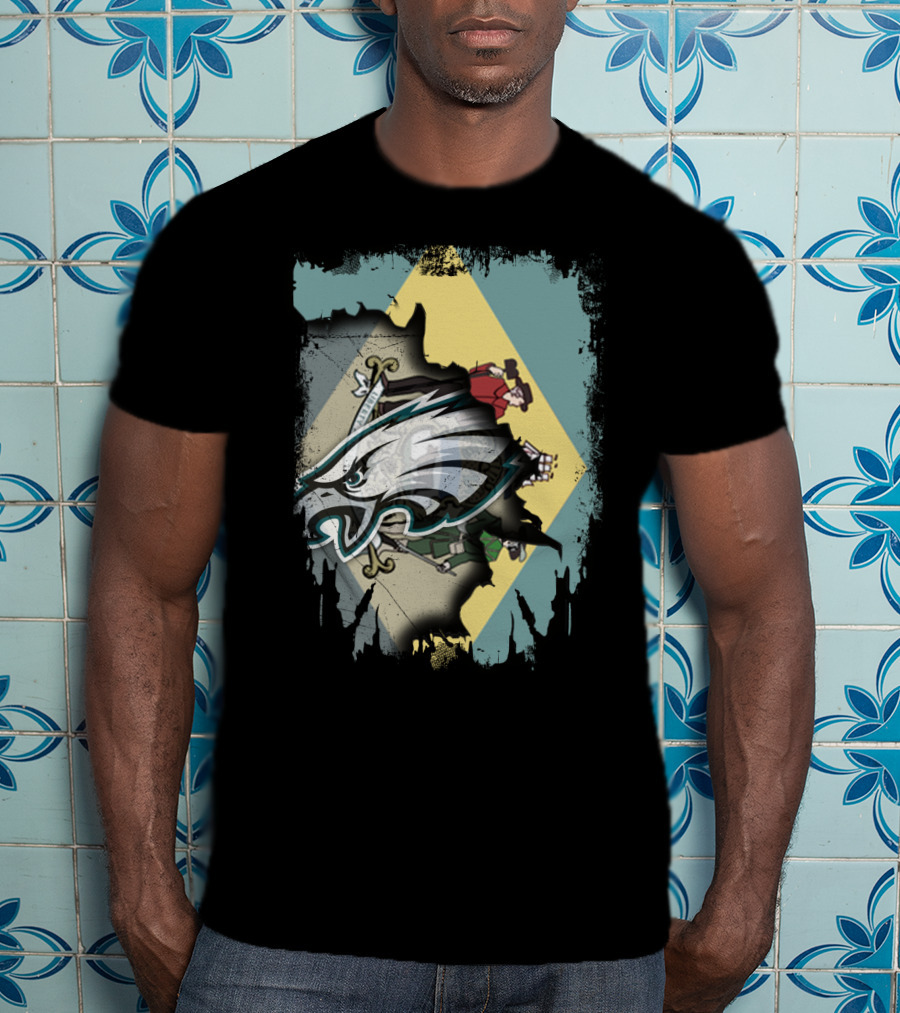 Delaware Flag With Philadelphia Eagles Logo Fusion T-Shirt