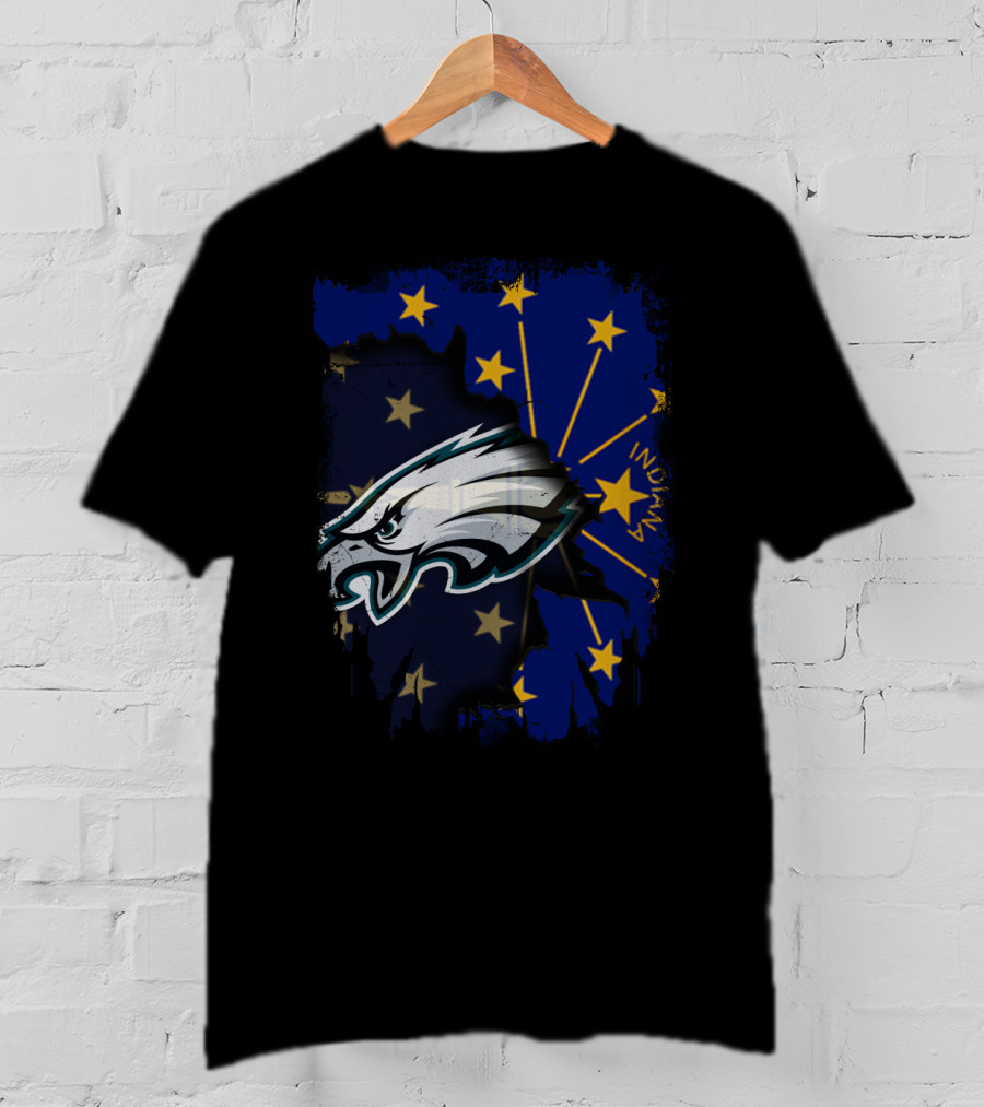 Indiana State Flag With Eagles Mascot Together T-Shirt