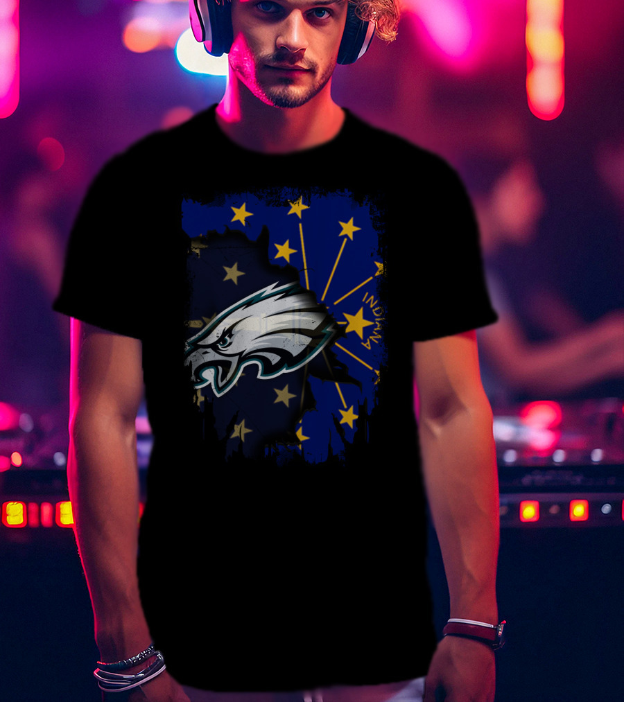 Indiana State Flag With Eagles Mascot Together T-Shirt