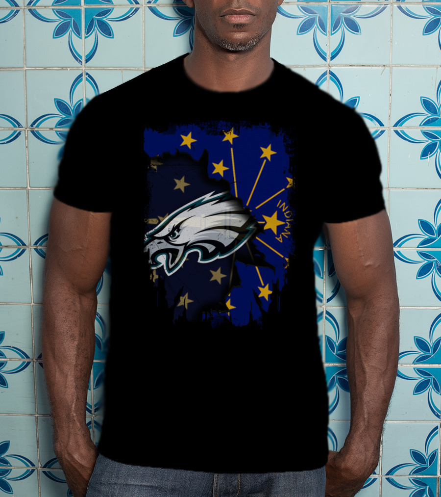 Indiana State Flag With Eagles Mascot Together T-Shirt