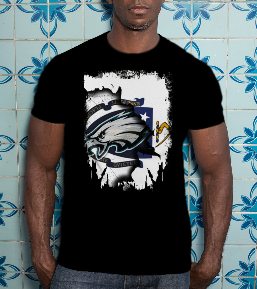 Eagles And Massachusetts Flag United Together T-Shirt
