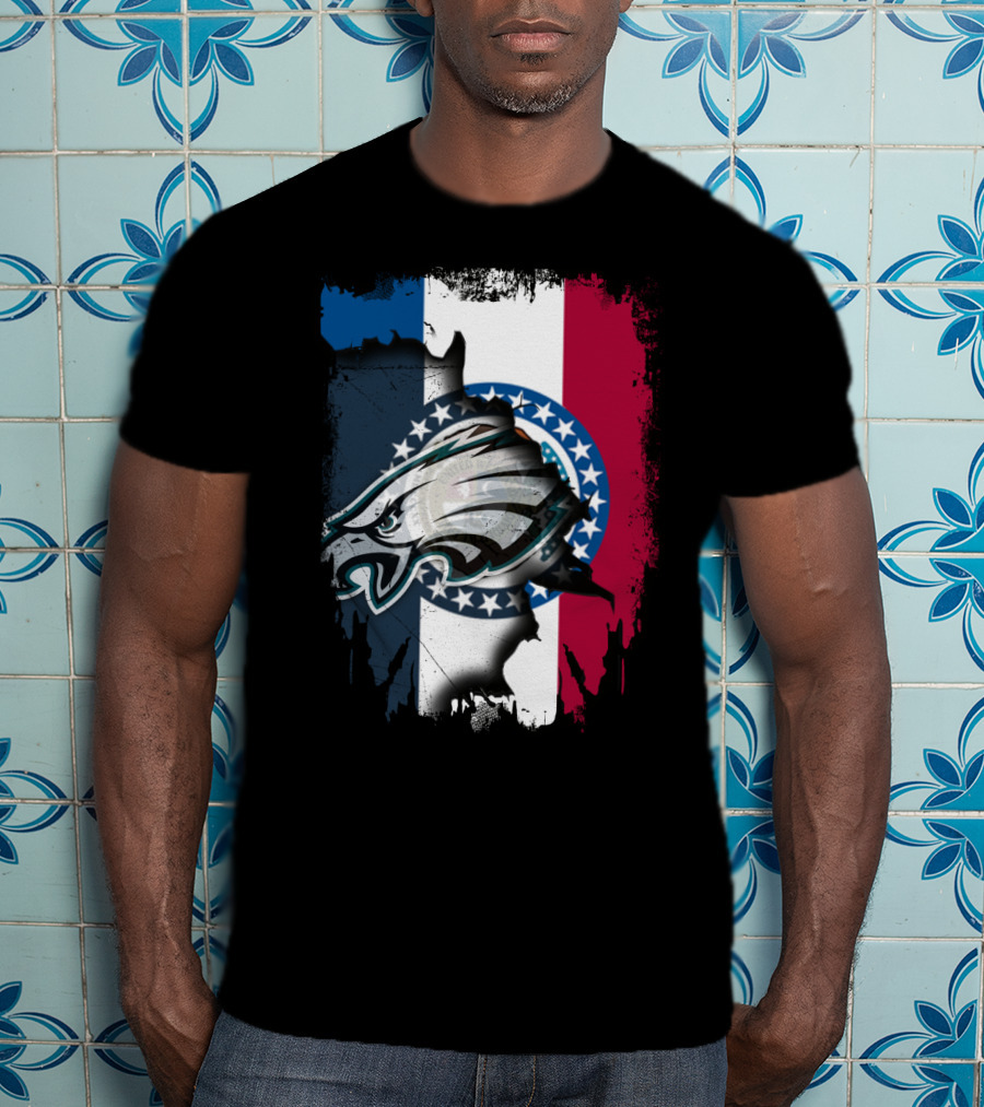 Missouri State Flag Background With Eagles NFL Team T-Shirt