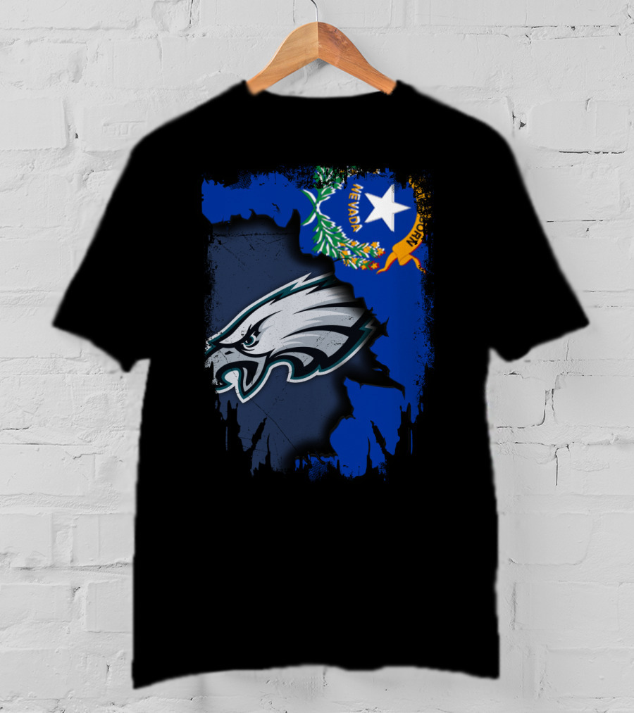 Nevada State Flag With Philadelphia Eagles Logo Together T-Shirt