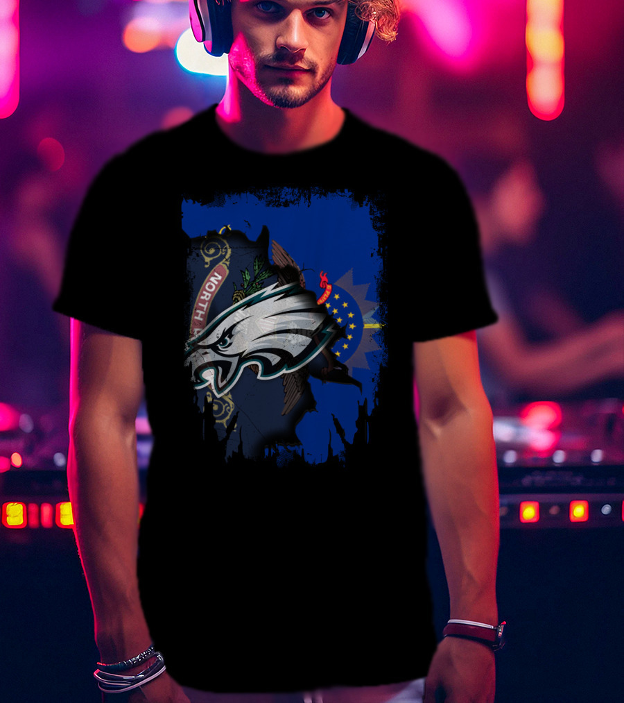 North Dakota Eagles Emblem With State Flag Background T-Shirt