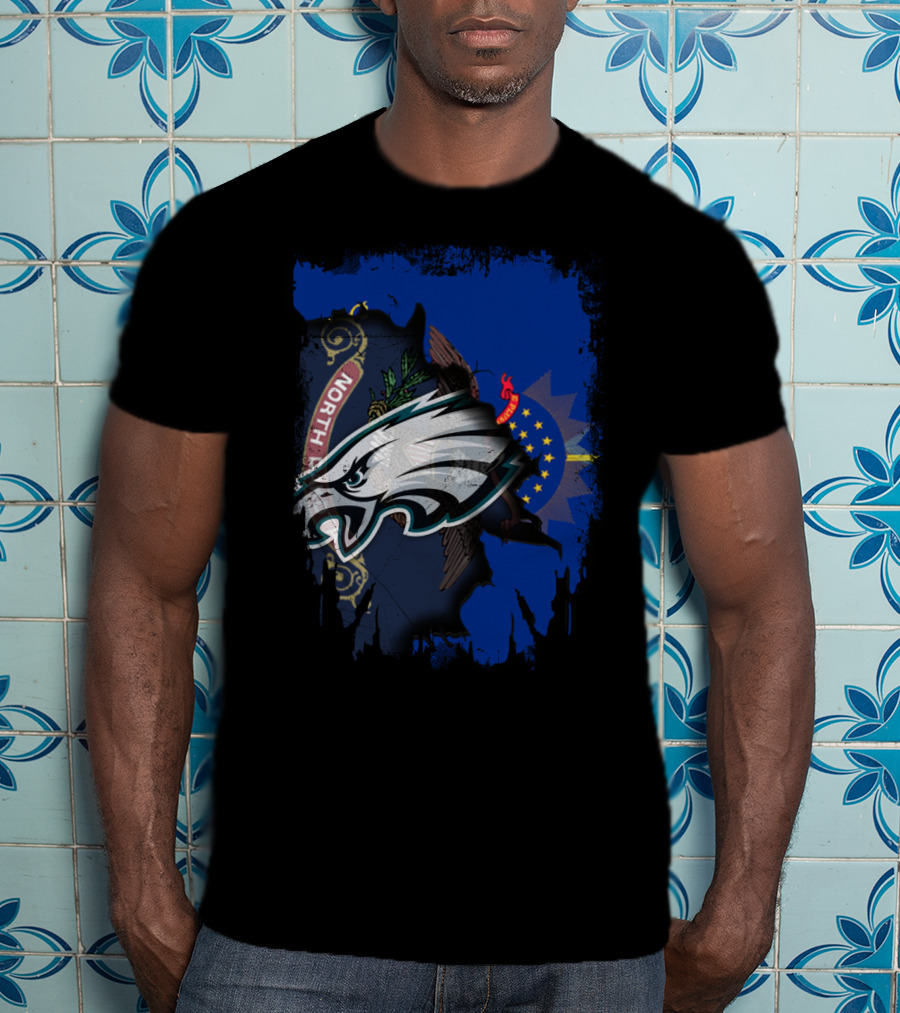 North Dakota Eagles Emblem With State Flag Background T-Shirt