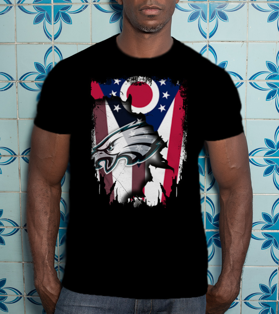 Ohio Flag With Philadelphia Eagles Logo Together T-Shirt