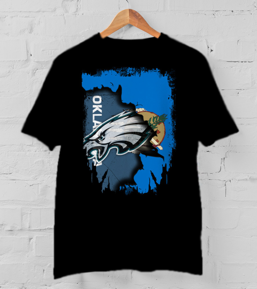 Oklahoma With Philadelphia Eagles Logo And Oklahoma State Flag T-Shirt