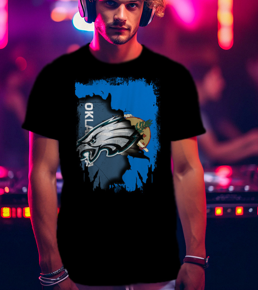 Oklahoma With Philadelphia Eagles Logo And Oklahoma State Flag T-Shirt