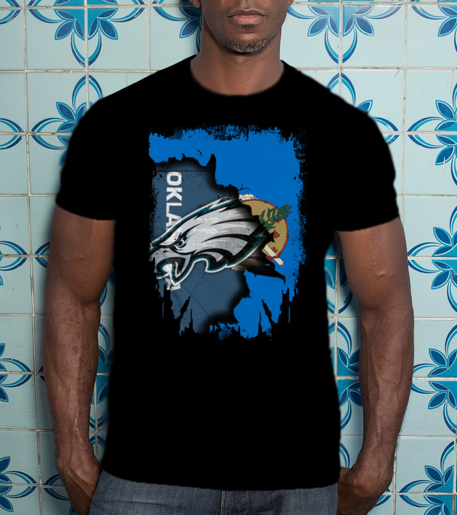 Oklahoma With Philadelphia Eagles Logo And Oklahoma State Flag T-Shirt