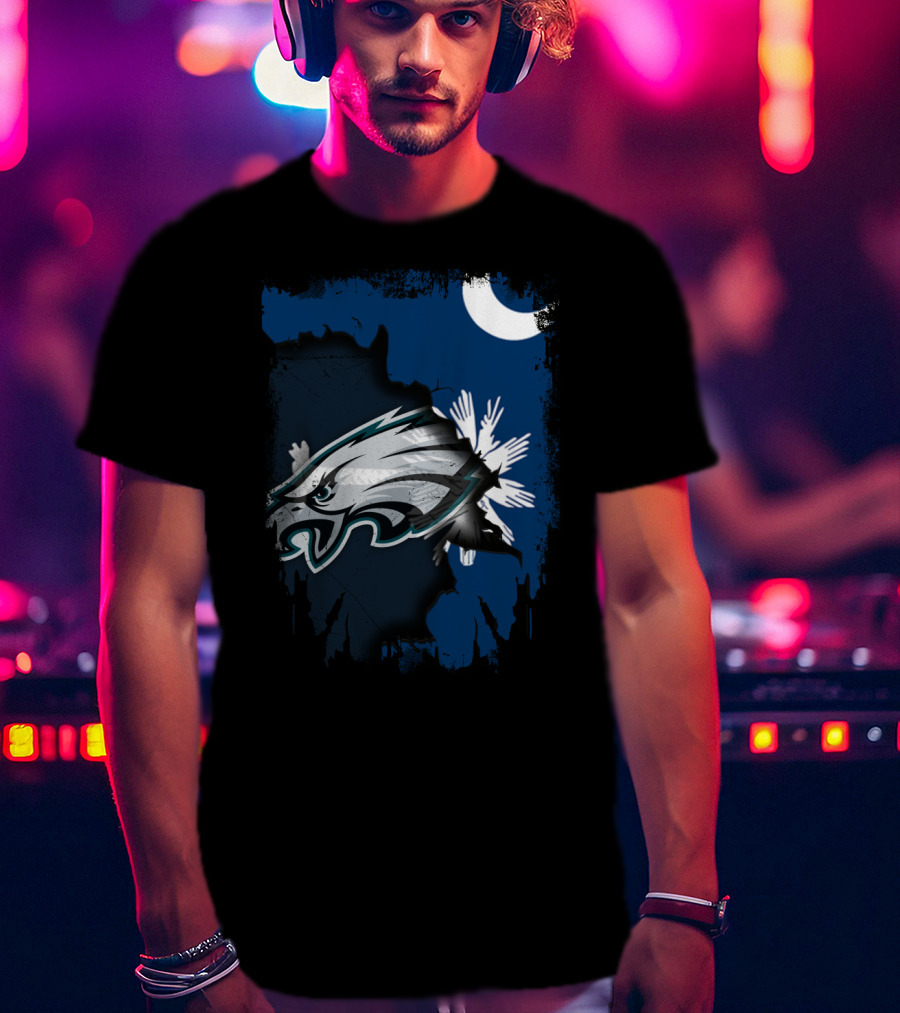 Together South Carolina With Philadelphia Eagles And Palmetto Crescent Moon T-Shirt