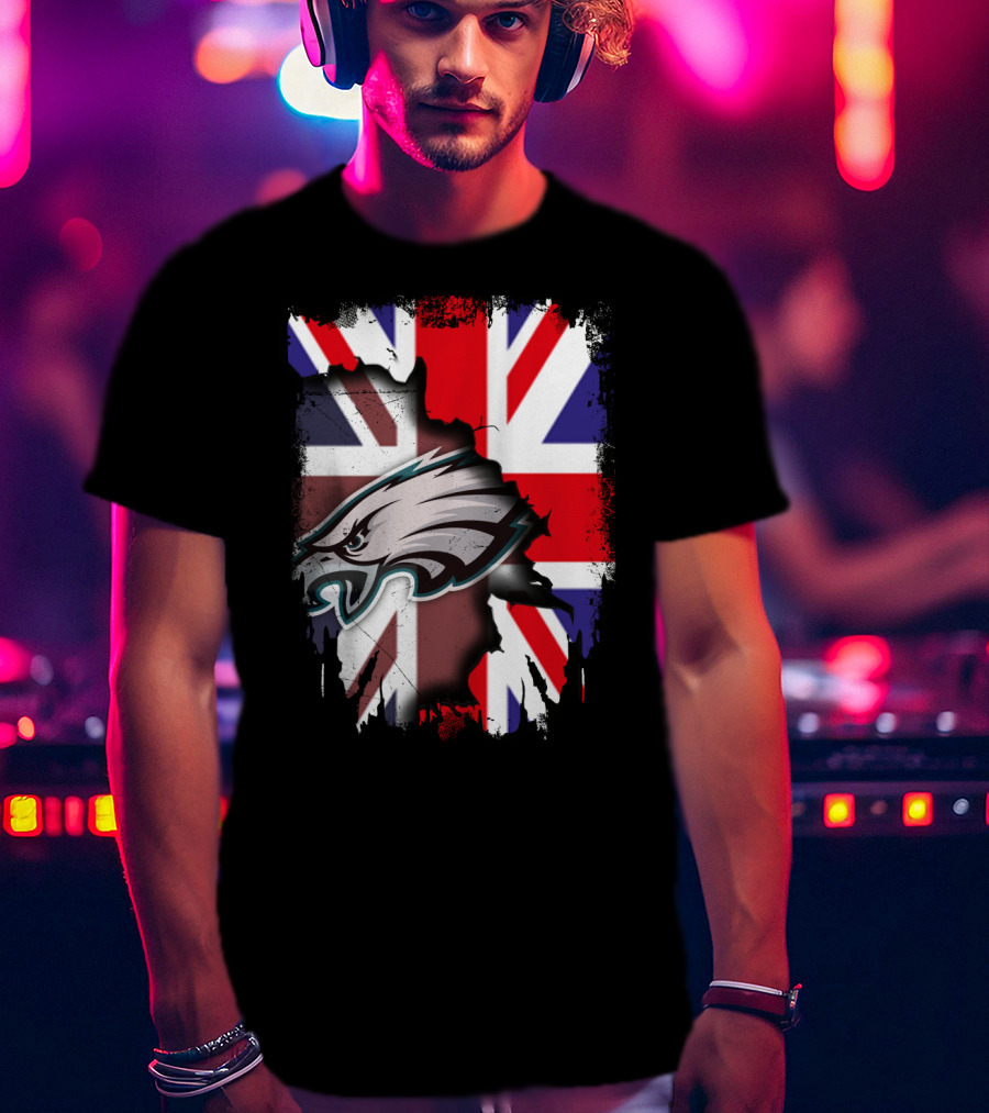 Philadelphia Eagles Overlaid On Union Jack Flag T-Shirt