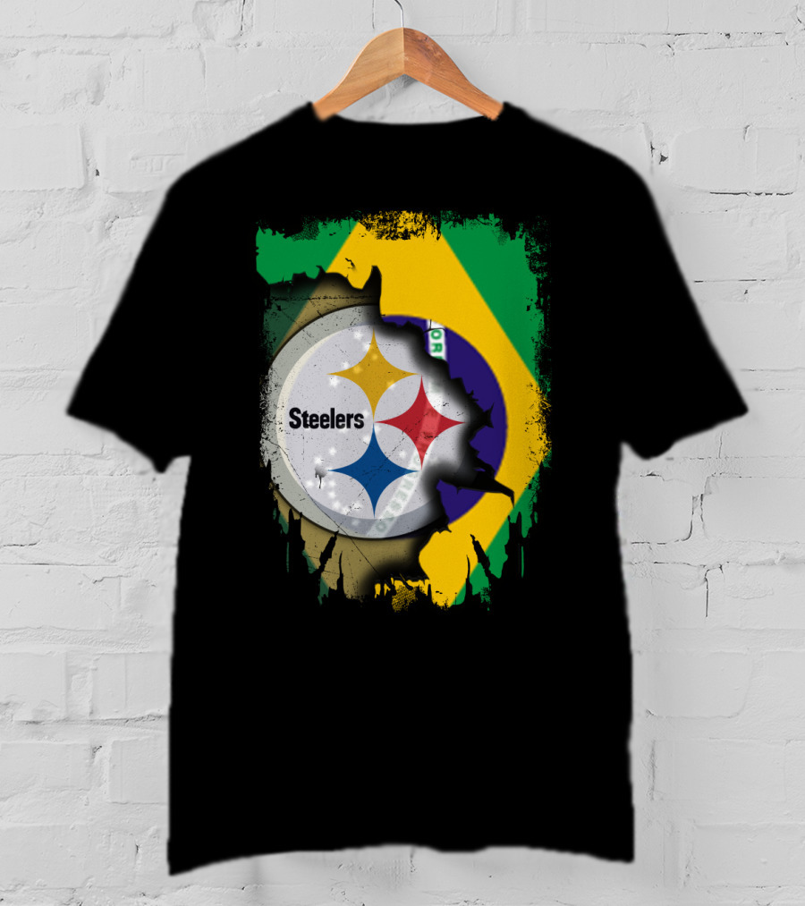 Together Brazil Steelers Flag And Logo Fusion T-Shirt