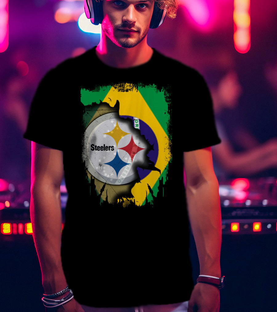 Together Brazil Steelers Flag And Logo Fusion T-Shirt