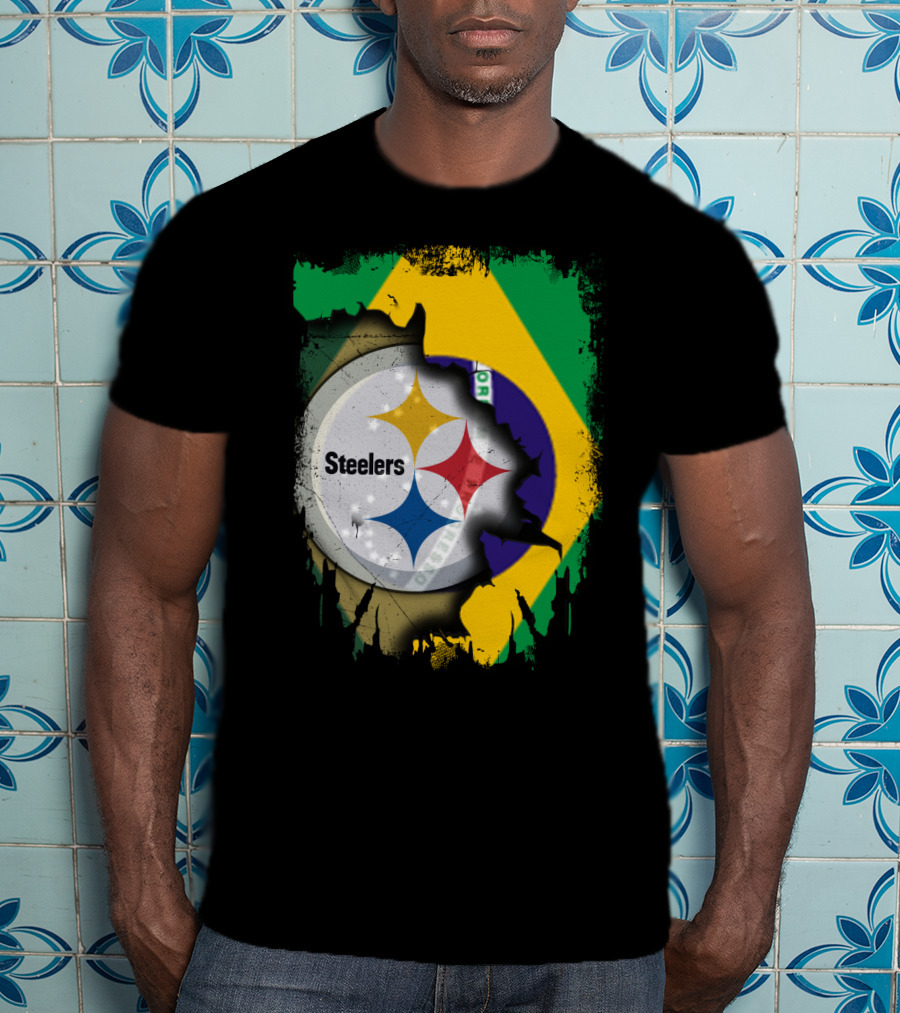 Together Brazil Steelers Flag And Logo Fusion T-Shirt