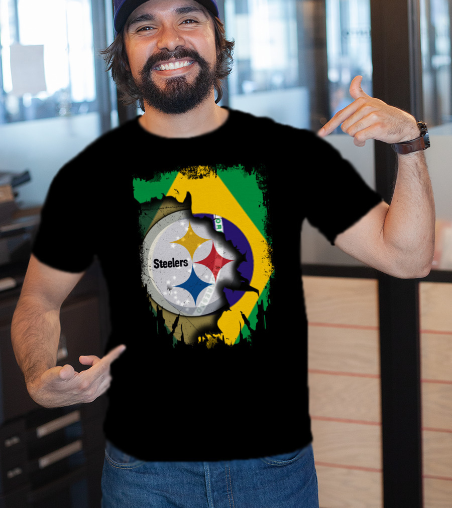 Together Brazil Steelers Flag And Logo Fusion T-Shirt