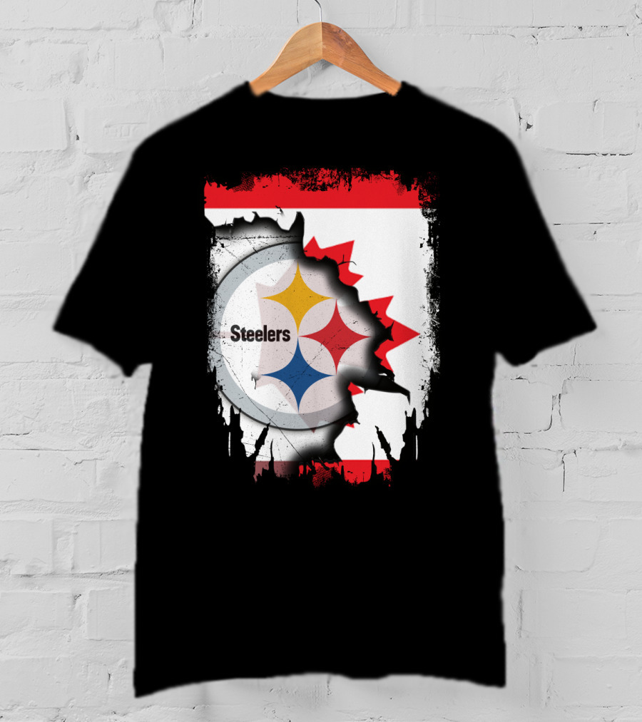 Steelers Logo With Canadian Flag Torn T-Shirt