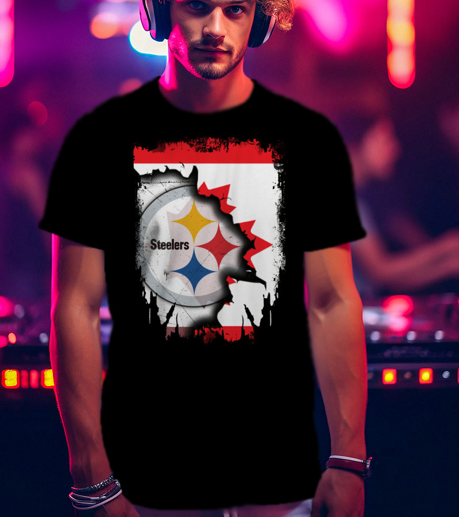 Steelers Logo With Canadian Flag Torn T-Shirt