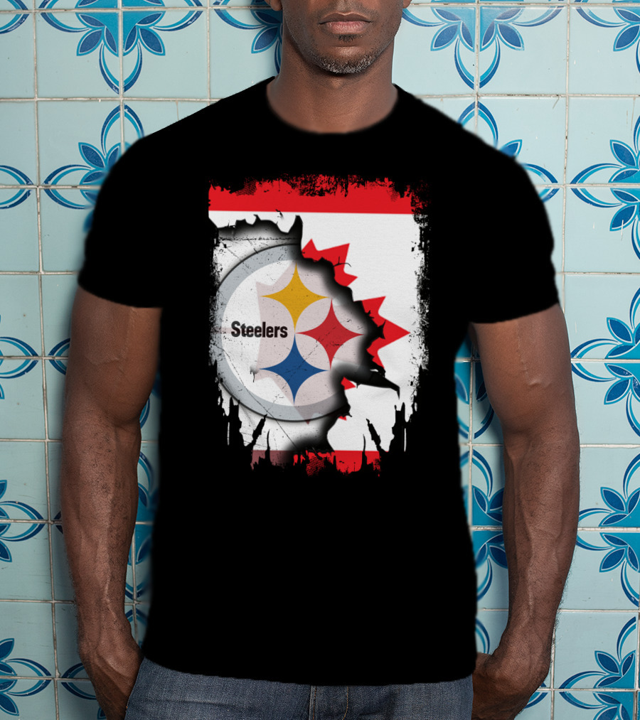 Steelers Logo With Canadian Flag Torn T-Shirt