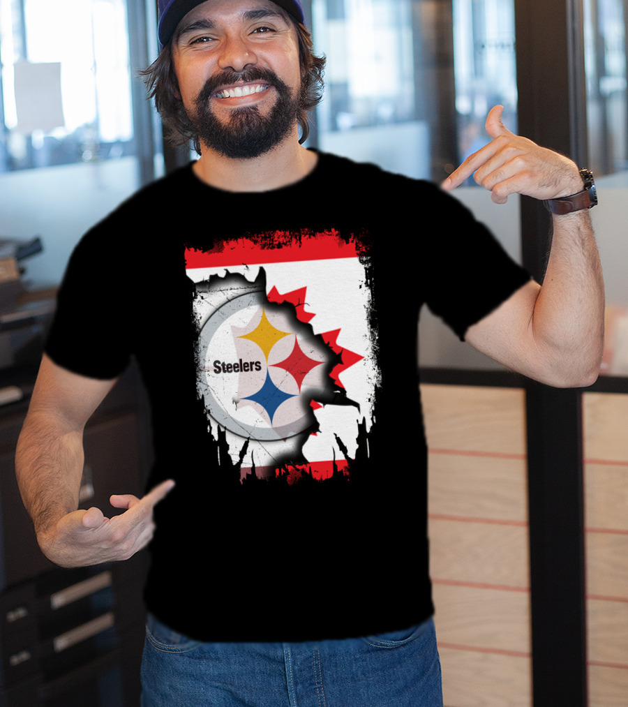 Steelers Logo With Canadian Flag Torn T-Shirt