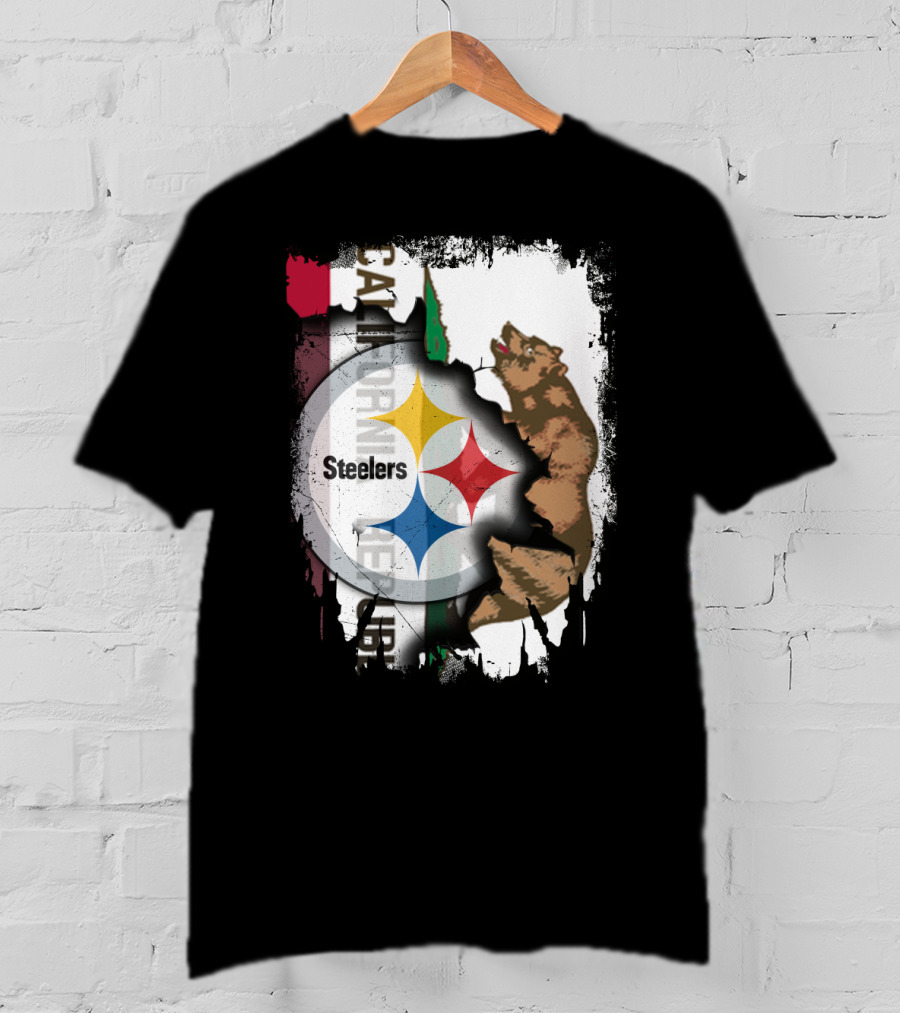 California Bear With Steelers Logo Fusion T-Shirt