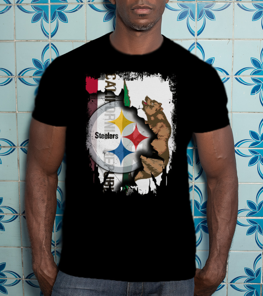 California Bear With Steelers Logo Fusion T-Shirt