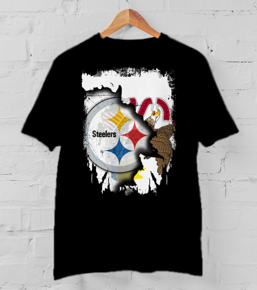 Illinois And Steelers Unity Emblem With State Symbols And NFL T-Shirt