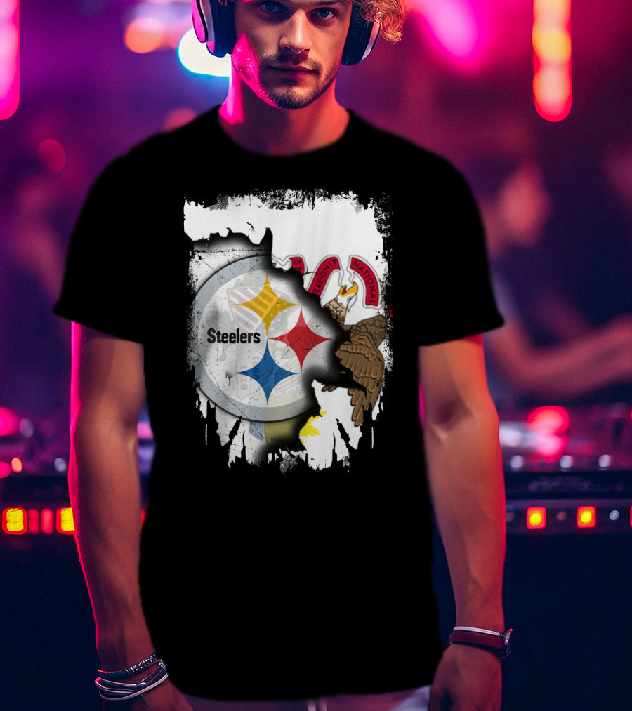 Illinois And Steelers Unity Emblem With State Symbols And NFL T-Shirt