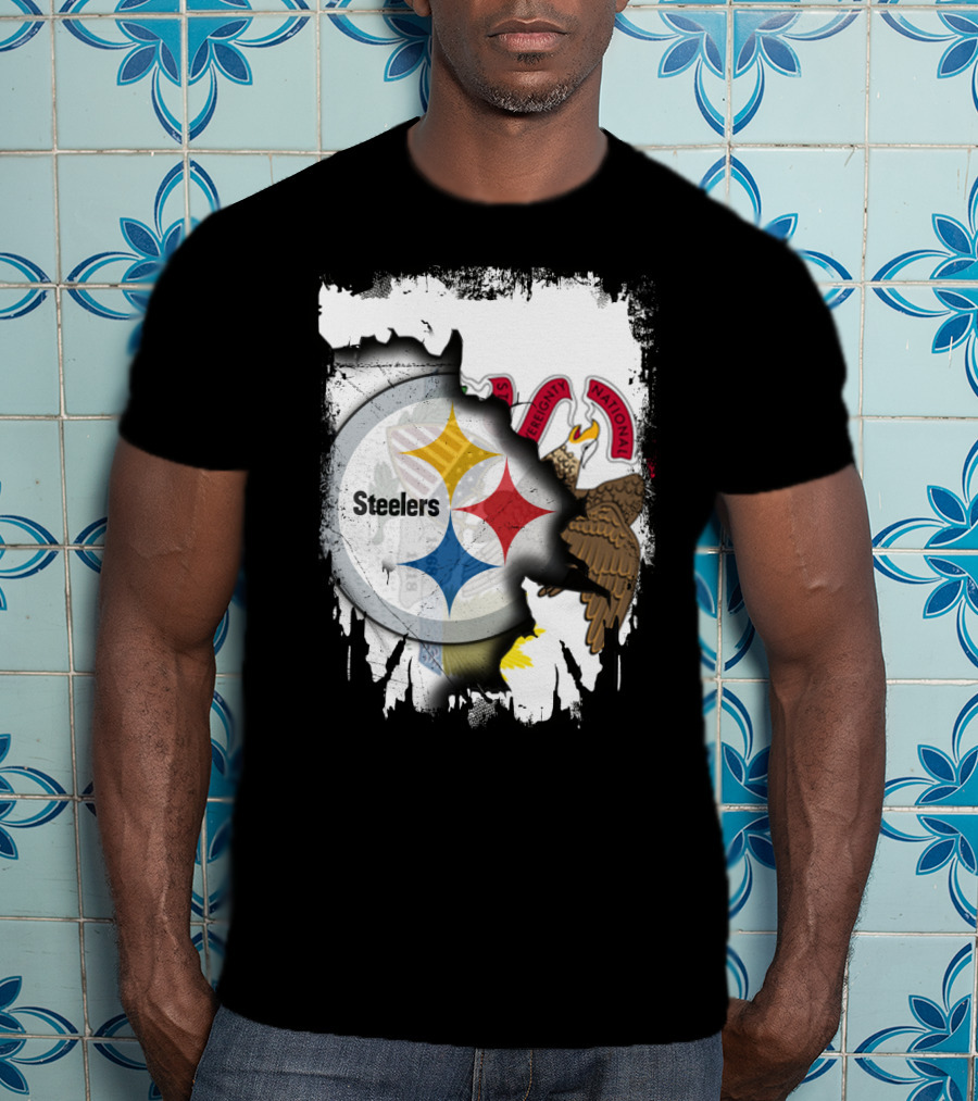 Illinois And Steelers Unity Emblem With State Symbols And NFL T-Shirt
