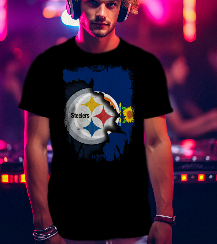 Steelers Logo With Kansas State Flag And Sunflower T-Shirt