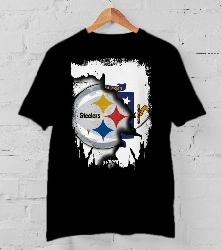Together Massachusetts With Steelers Emblem On State Flag Background T-Shirt