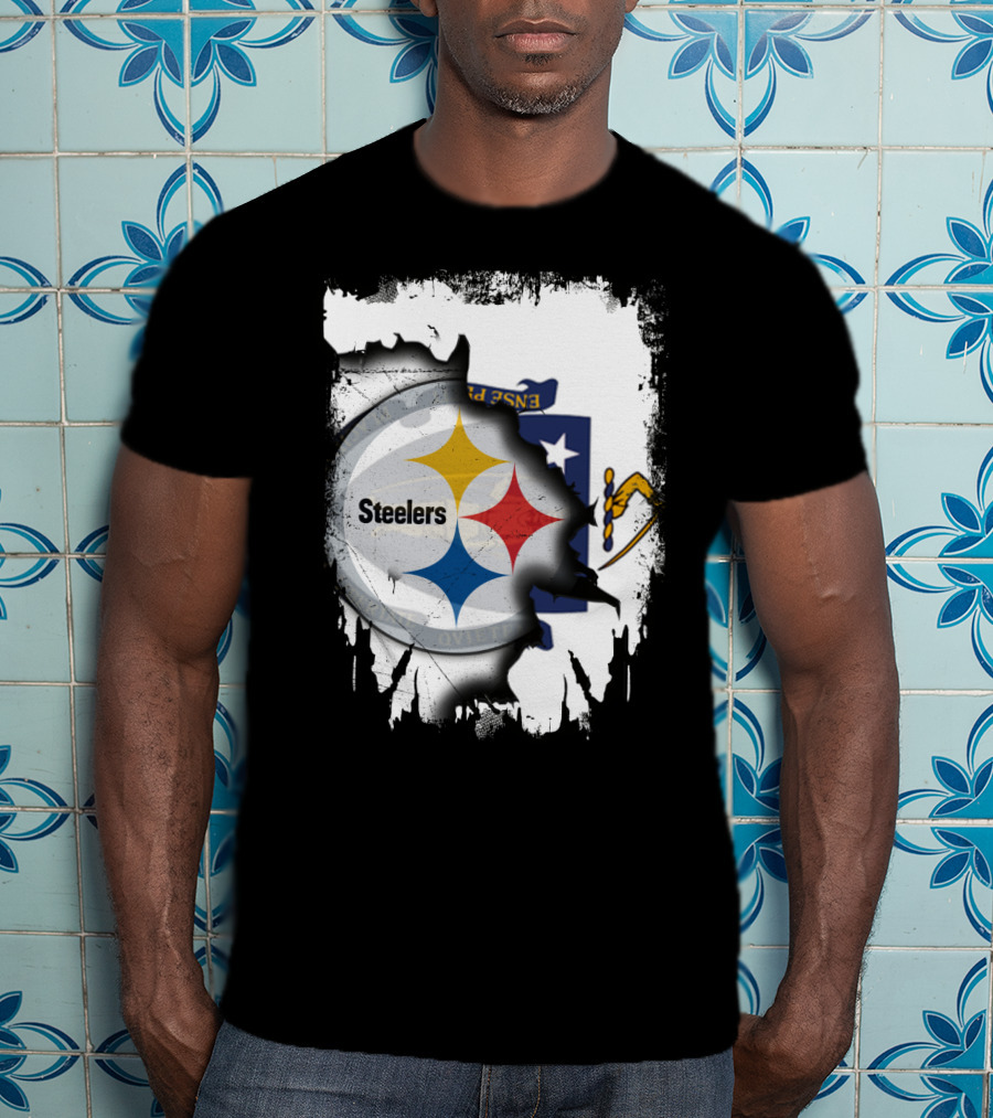 Together Massachusetts With Steelers Emblem On State Flag Background T-Shirt