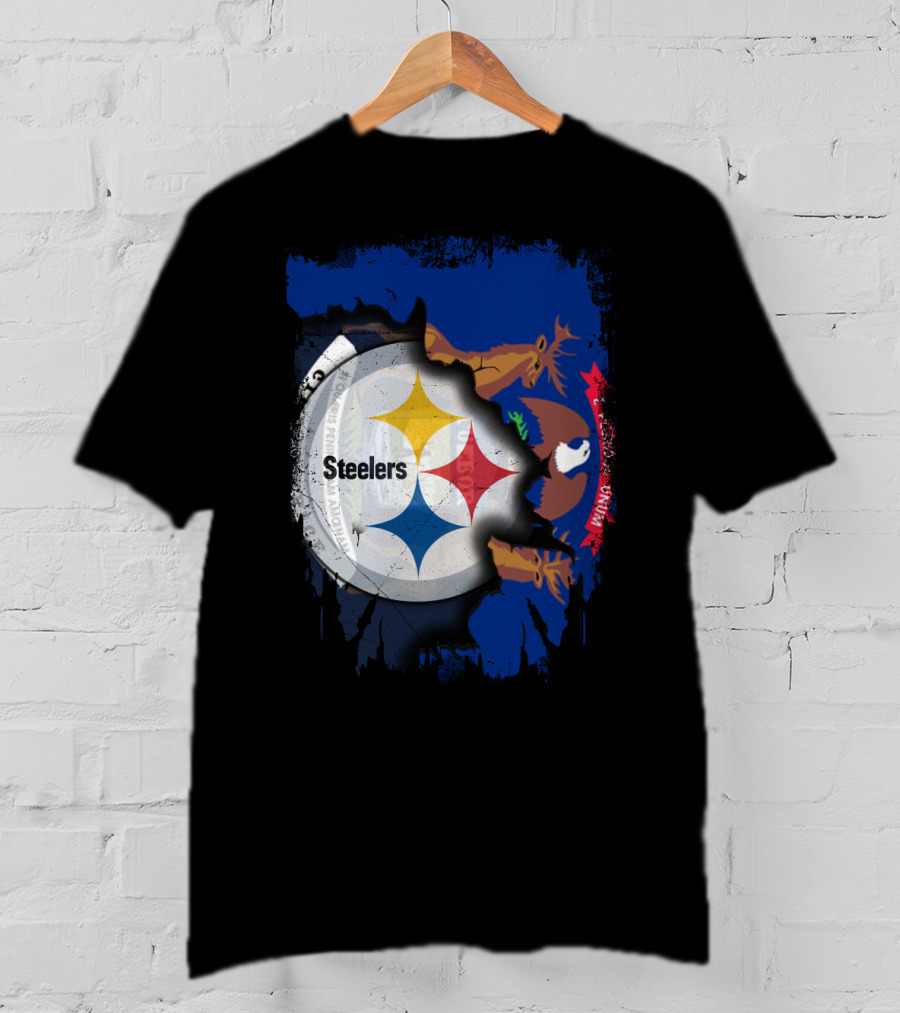Together Michigan Emblem Featuring Steelers Logo Integration T-Shirt