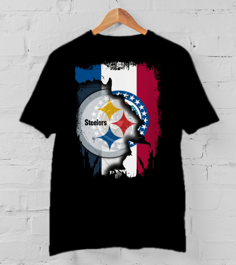 Steelers Emblem On Missouri Flag Background T-Shirt